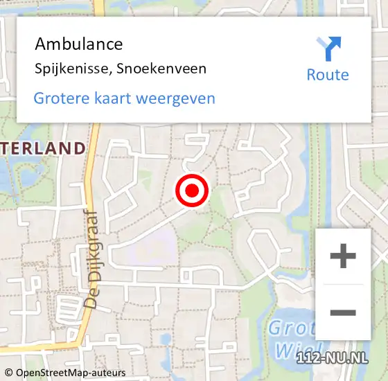 Locatie op kaart van de 112 melding: Ambulance Spijkenisse, Snoekenveen op 20 augustus 2019 12:25