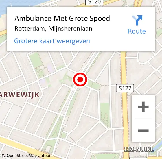 Locatie op kaart van de 112 melding: Ambulance Met Grote Spoed Naar Rotterdam, Mijnsherenlaan op 20 augustus 2019 13:21