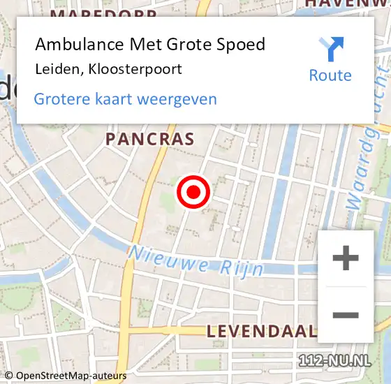 Locatie op kaart van de 112 melding: Ambulance Met Grote Spoed Naar Leiden, Kloosterpoort op 20 augustus 2019 13:25