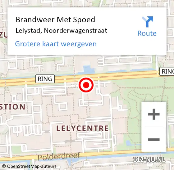 Locatie op kaart van de 112 melding: Brandweer Met Spoed Naar Lelystad, Noorderwagenstraat op 20 augustus 2019 13:26