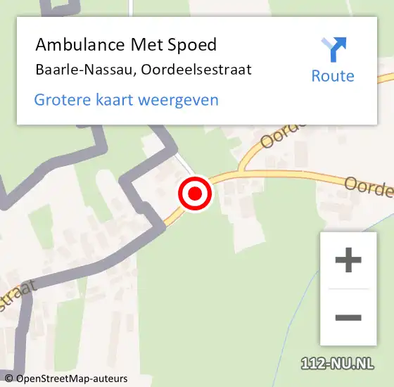 Locatie op kaart van de 112 melding: Ambulance Met Spoed Naar Baarle-Nassau, Oordeelsestraat op 20 augustus 2019 14:23