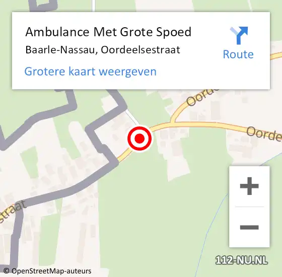 Locatie op kaart van de 112 melding: Ambulance Met Grote Spoed Naar Baarle-Nassau, Oordeelsestraat op 20 augustus 2019 14:24