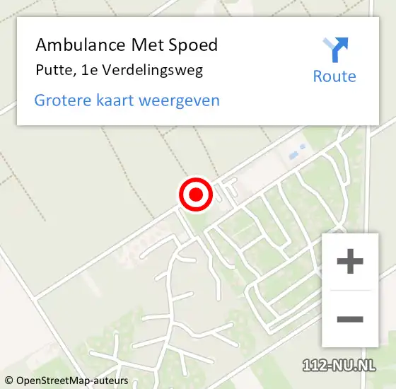 Locatie op kaart van de 112 melding: Ambulance Met Spoed Naar Putte, 1e Verdelingsweg op 20 augustus 2019 15:15