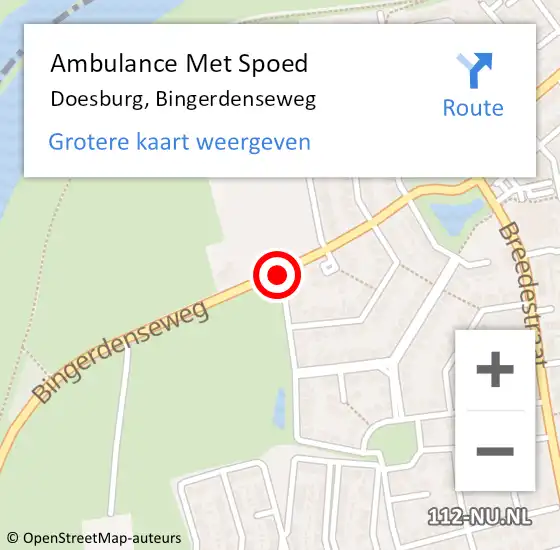 Locatie op kaart van de 112 melding: Ambulance Met Spoed Naar Doesburg, Bingerdenseweg op 20 augustus 2019 15:27