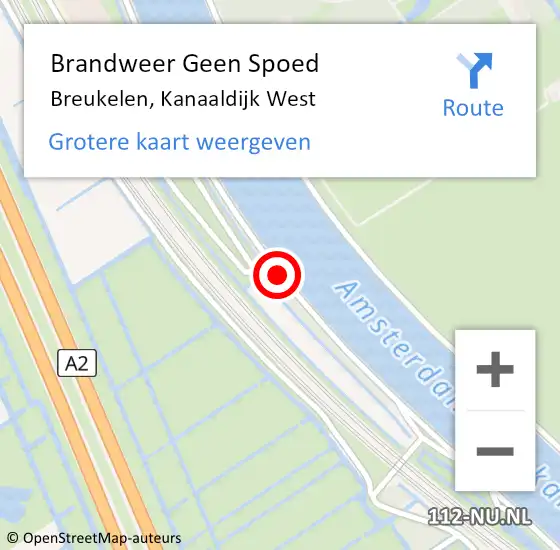 Locatie op kaart van de 112 melding: Brandweer Geen Spoed Naar Breukelen, Kanaaldijk West op 20 augustus 2019 15:35