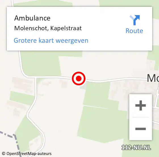 Locatie op kaart van de 112 melding: Ambulance Molenschot, Kapelstraat op 20 augustus 2019 16:47