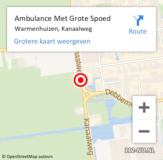 Locatie op kaart van de 112 melding: Ambulance Met Grote Spoed Naar Warmenhuizen, Kanaalweg op 20 augustus 2019 17:31