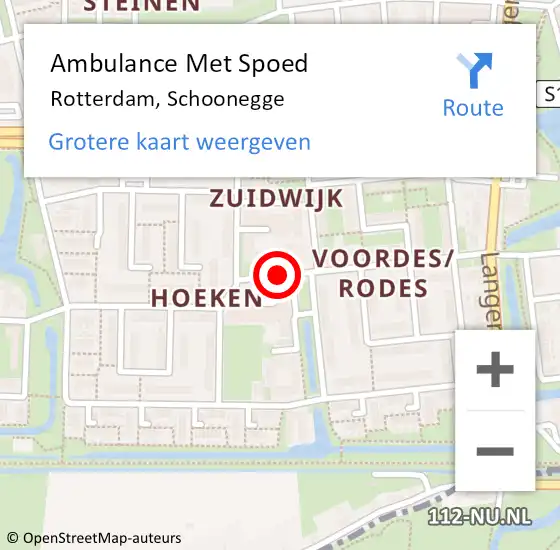 Locatie op kaart van de 112 melding: Ambulance Met Spoed Naar Rotterdam, Schoonegge op 20 augustus 2019 17:49