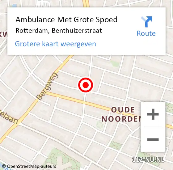 Locatie op kaart van de 112 melding: Ambulance Met Grote Spoed Naar Rotterdam, Benthuizerstraat op 20 augustus 2019 18:06