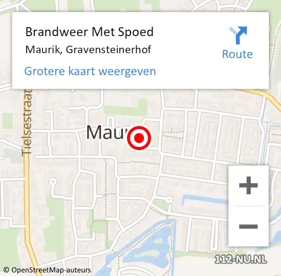 Locatie op kaart van de 112 melding: Brandweer Met Spoed Naar Maurik, Gravensteinerhof op 20 augustus 2019 18:39