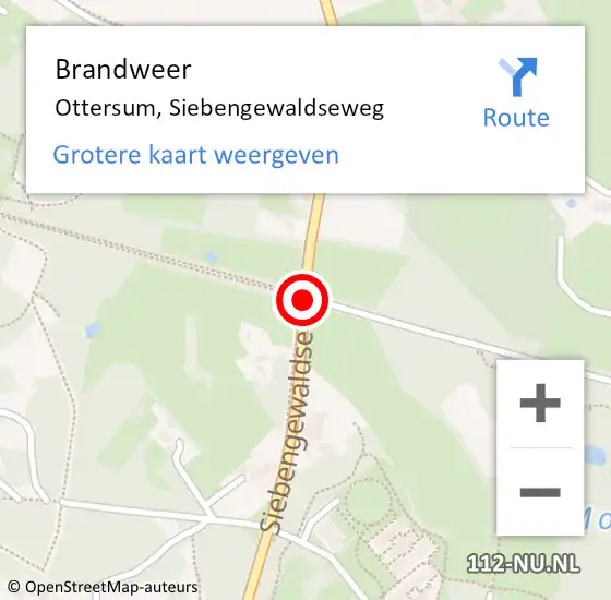 Locatie op kaart van de 112 melding: Brandweer Ottersum, Siebengewaldseweg op 20 augustus 2019 18:52