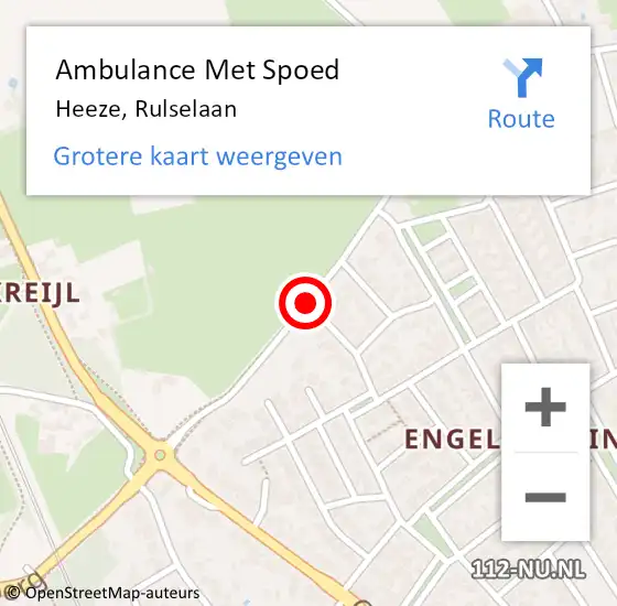 Locatie op kaart van de 112 melding: Ambulance Met Spoed Naar Heeze, Rulselaan op 20 augustus 2019 19:24