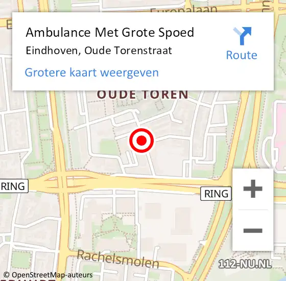 Locatie op kaart van de 112 melding: Ambulance Met Grote Spoed Naar Eindhoven, Oude Torenstraat op 20 augustus 2019 19:52