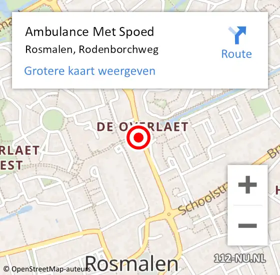 Locatie op kaart van de 112 melding: Ambulance Met Spoed Naar Rosmalen, Rodenborchweg op 20 augustus 2019 21:17