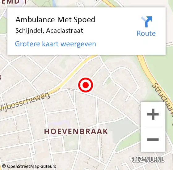 Locatie op kaart van de 112 melding: Ambulance Met Spoed Naar Schijndel, Acaciastraat op 20 augustus 2019 21:30