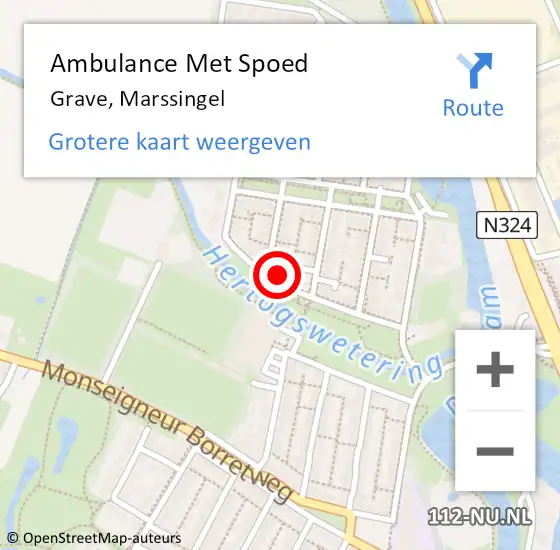 Locatie op kaart van de 112 melding: Ambulance Met Spoed Naar Grave, Marssingel op 11 april 2014 09:11