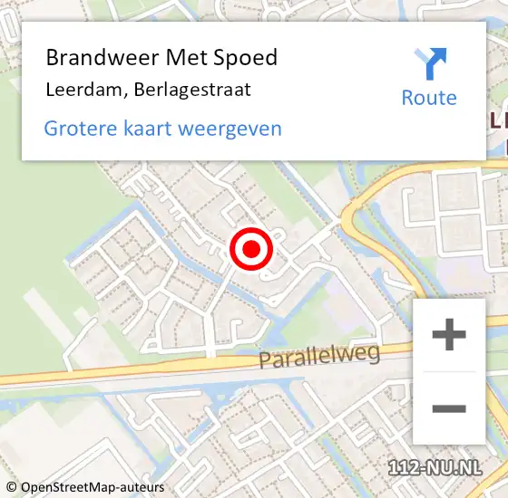 Locatie op kaart van de 112 melding: Brandweer Met Spoed Naar Leerdam, Berlagestraat op 20 augustus 2019 21:50