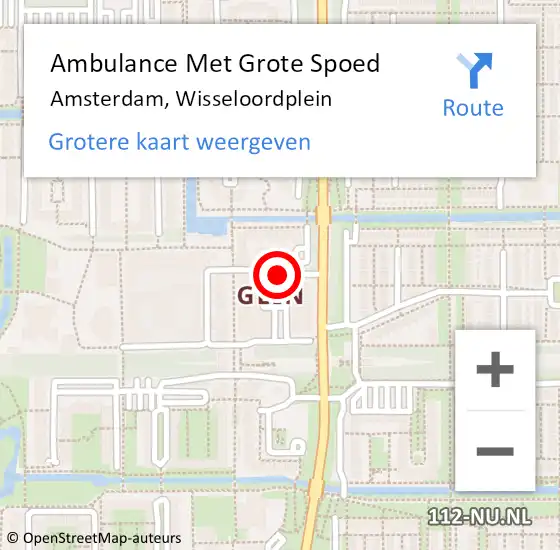Locatie op kaart van de 112 melding: Ambulance Met Grote Spoed Naar Amsterdam, Wisseloordplein op 20 augustus 2019 22:05