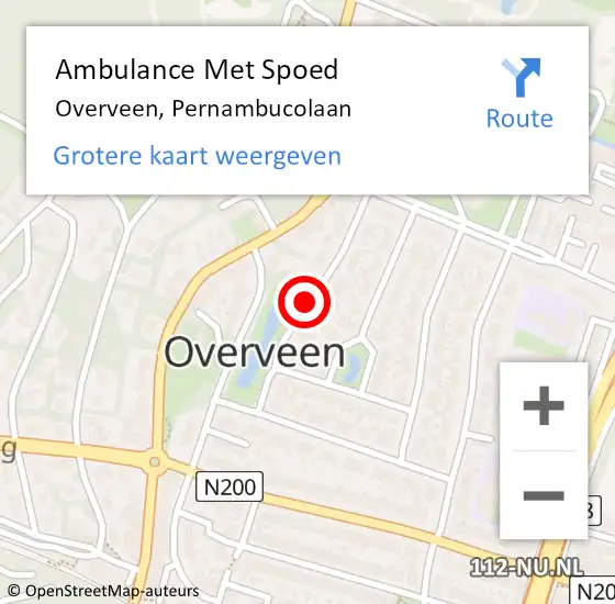 Locatie op kaart van de 112 melding: Ambulance Met Spoed Naar Overveen, Pernambucolaan op 21 augustus 2019 00:33