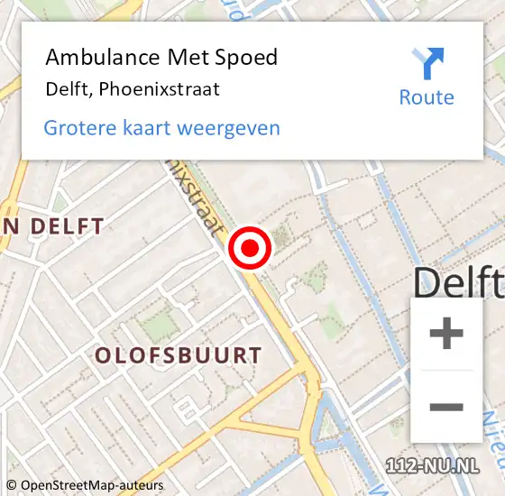 Locatie op kaart van de 112 melding: Ambulance Met Spoed Naar Delft, Phoenixstraat op 21 augustus 2019 03:43