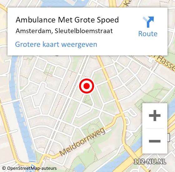 Locatie op kaart van de 112 melding: Ambulance Met Grote Spoed Naar Amsterdam, Sleutelbloemstraat op 21 augustus 2019 05:29
