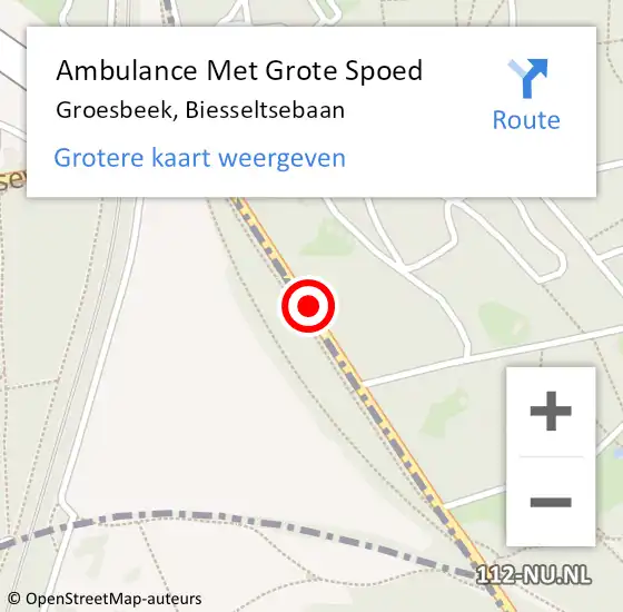 Locatie op kaart van de 112 melding: Ambulance Met Grote Spoed Naar Groesbeek, Biesseltsebaan op 21 augustus 2019 06:21