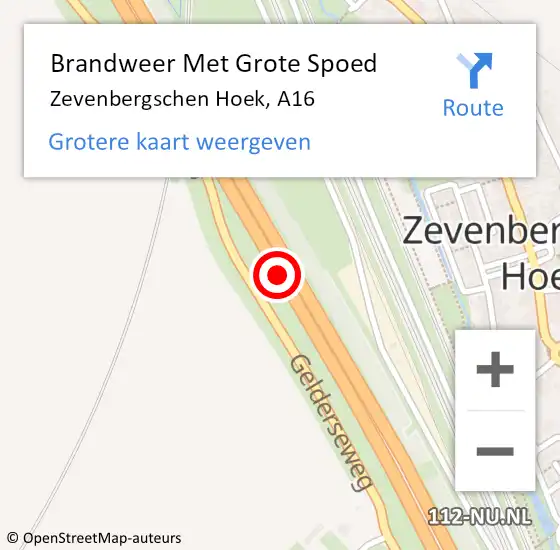 Locatie op kaart van de 112 melding: Brandweer Met Grote Spoed Naar Zevenbergschen Hoek, A16 op 21 augustus 2019 08:02