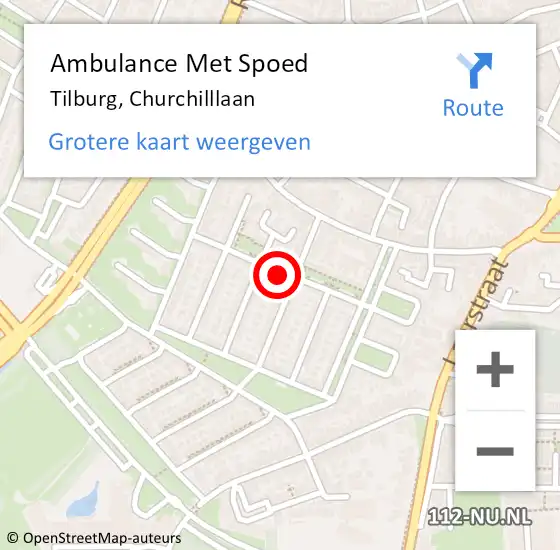 Locatie op kaart van de 112 melding: Ambulance Met Spoed Naar Tilburg, Churchilllaan op 21 augustus 2019 10:16