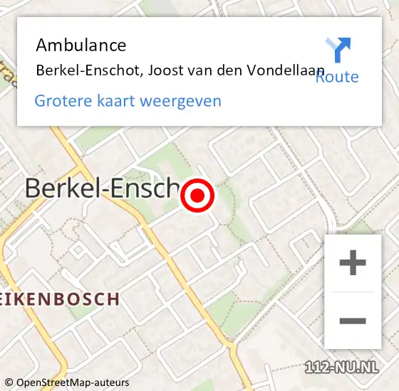 Locatie op kaart van de 112 melding: Ambulance Berkel-Enschot, Joost van den Vondellaan op 21 augustus 2019 10:20