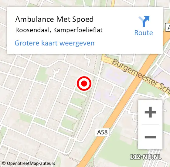 Locatie op kaart van de 112 melding: Ambulance Met Spoed Naar Roosendaal, Kamperfoelieflat op 21 augustus 2019 10:52