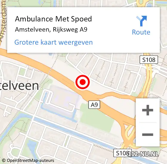 Locatie op kaart van de 112 melding: Ambulance Met Spoed Naar Amstelveen, Rijksweg A9 op 21 augustus 2019 11:26