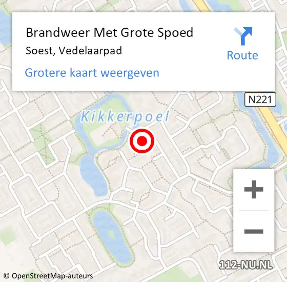 Locatie op kaart van de 112 melding: Brandweer Met Grote Spoed Naar Soest, Vedelaarpad op 21 augustus 2019 11:32