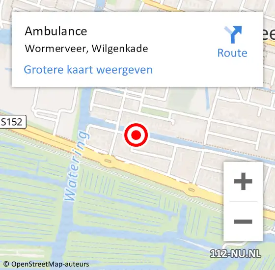 Locatie op kaart van de 112 melding: Ambulance Wormerveer, Wilgenkade op 21 augustus 2019 11:54