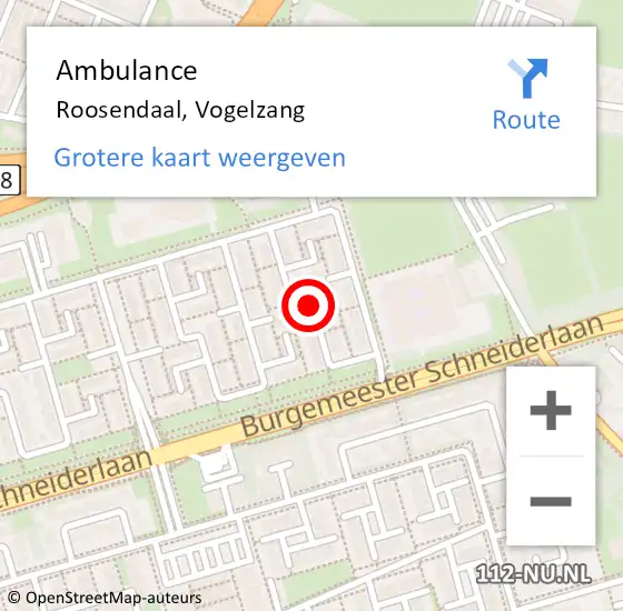 Locatie op kaart van de 112 melding: Ambulance Roosendaal, Vogelzang op 21 augustus 2019 11:57