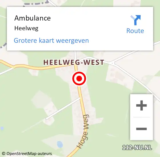 Locatie op kaart van de 112 melding: Ambulance Heelweg op 21 augustus 2019 13:30