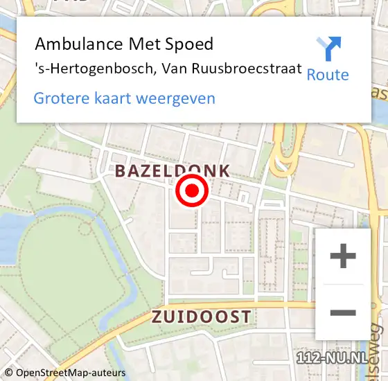 Locatie op kaart van de 112 melding: Ambulance Met Spoed Naar 's-Hertogenbosch, Van Ruusbroecstraat op 21 augustus 2019 14:56