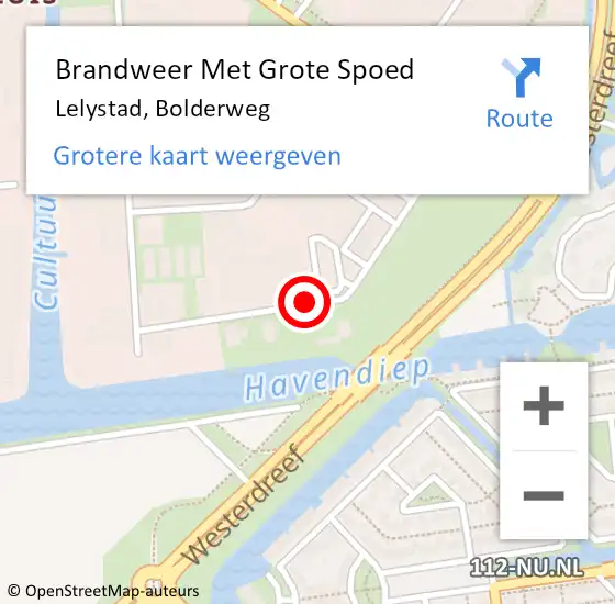 Locatie op kaart van de 112 melding: Brandweer Met Grote Spoed Naar Lelystad, Bolderweg op 21 augustus 2019 15:42