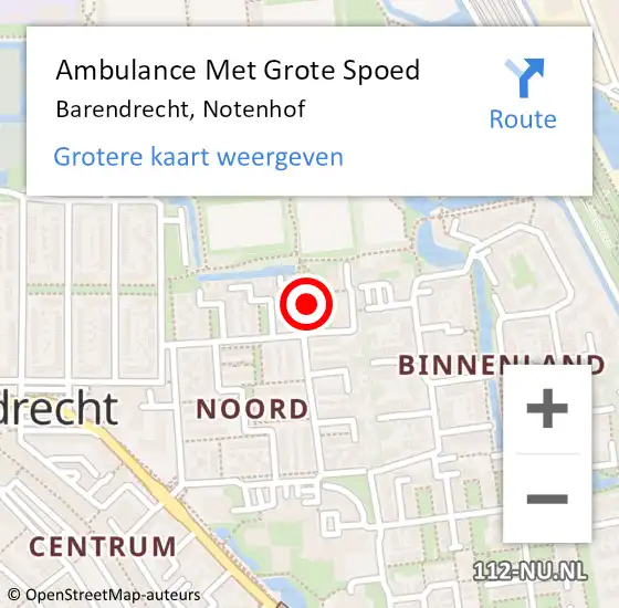 Locatie op kaart van de 112 melding: Ambulance Met Grote Spoed Naar Barendrecht, Notenhof op 21 augustus 2019 16:03