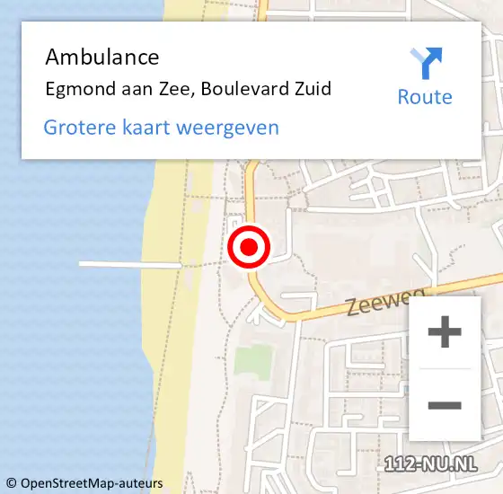 Locatie op kaart van de 112 melding: Ambulance Egmond aan Zee, Boulevard Zuid op 21 augustus 2019 16:21