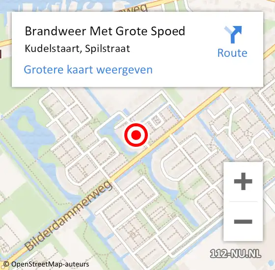 Locatie op kaart van de 112 melding: Brandweer Met Grote Spoed Naar Kudelstaart, Spilstraat op 21 augustus 2019 16:39