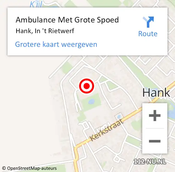 Locatie op kaart van de 112 melding: Ambulance Met Grote Spoed Naar Hank, In 't Rietwerf op 21 augustus 2019 17:23