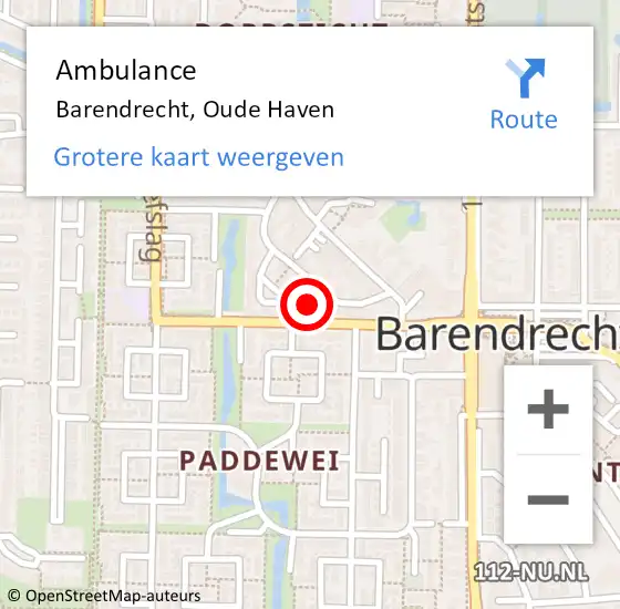 Locatie op kaart van de 112 melding: Ambulance Barendrecht, Oude Haven op 21 augustus 2019 17:42
