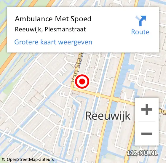 Locatie op kaart van de 112 melding: Ambulance Met Spoed Naar Reeuwijk, Plesmanstraat op 11 april 2014 10:32