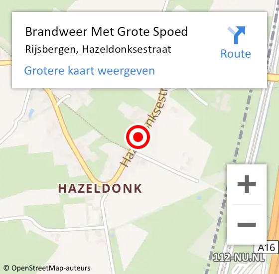 Locatie op kaart van de 112 melding: Brandweer Met Grote Spoed Naar Rijsbergen, Hazeldonksestraat op 21 augustus 2019 19:05