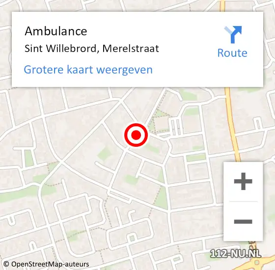 Locatie op kaart van de 112 melding: Ambulance Sint Willebrord, Merelstraat op 21 augustus 2019 20:00