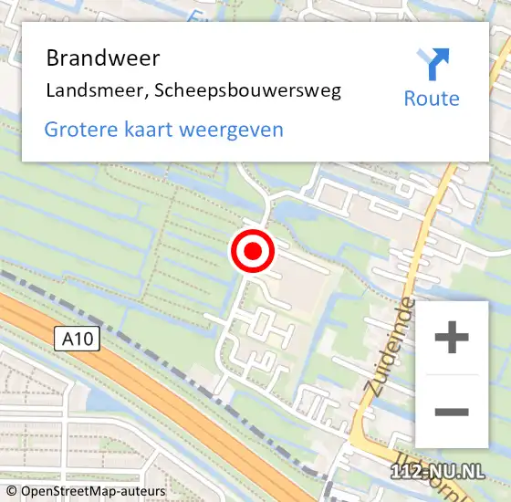 Locatie op kaart van de 112 melding: Brandweer Landsmeer, Scheepsbouwersweg op 21 augustus 2019 20:06