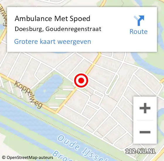 Locatie op kaart van de 112 melding: Ambulance Met Spoed Naar Doesburg, Goudenregenstraat op 21 augustus 2019 20:27