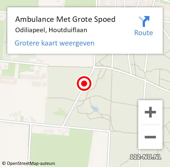 Locatie op kaart van de 112 melding: Ambulance Met Grote Spoed Naar Odiliapeel, Houtduiflaan op 21 augustus 2019 23:13