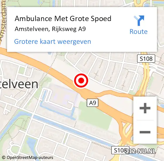 Locatie op kaart van de 112 melding: Ambulance Met Grote Spoed Naar Amstelveen, Rijksweg A9 op 22 augustus 2019 03:14