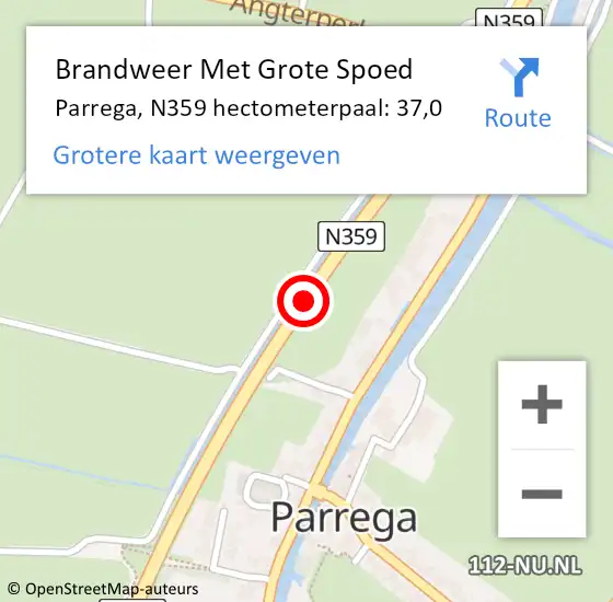 Locatie op kaart van de 112 melding: Brandweer Met Grote Spoed Naar Parrega, N359 hectometerpaal: 37,0 op 11 april 2014 11:02